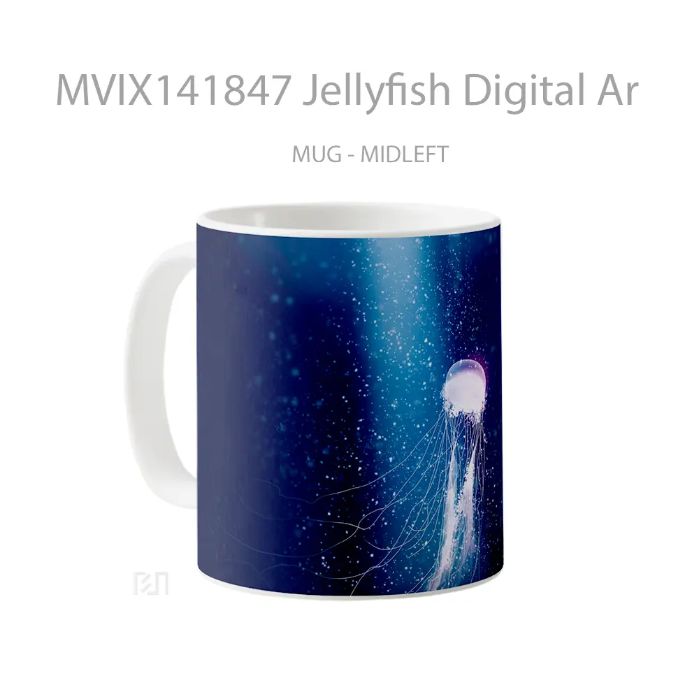 Mug Jellyfish Digital Ar Gelas Keramik Unik - All-side / Desain