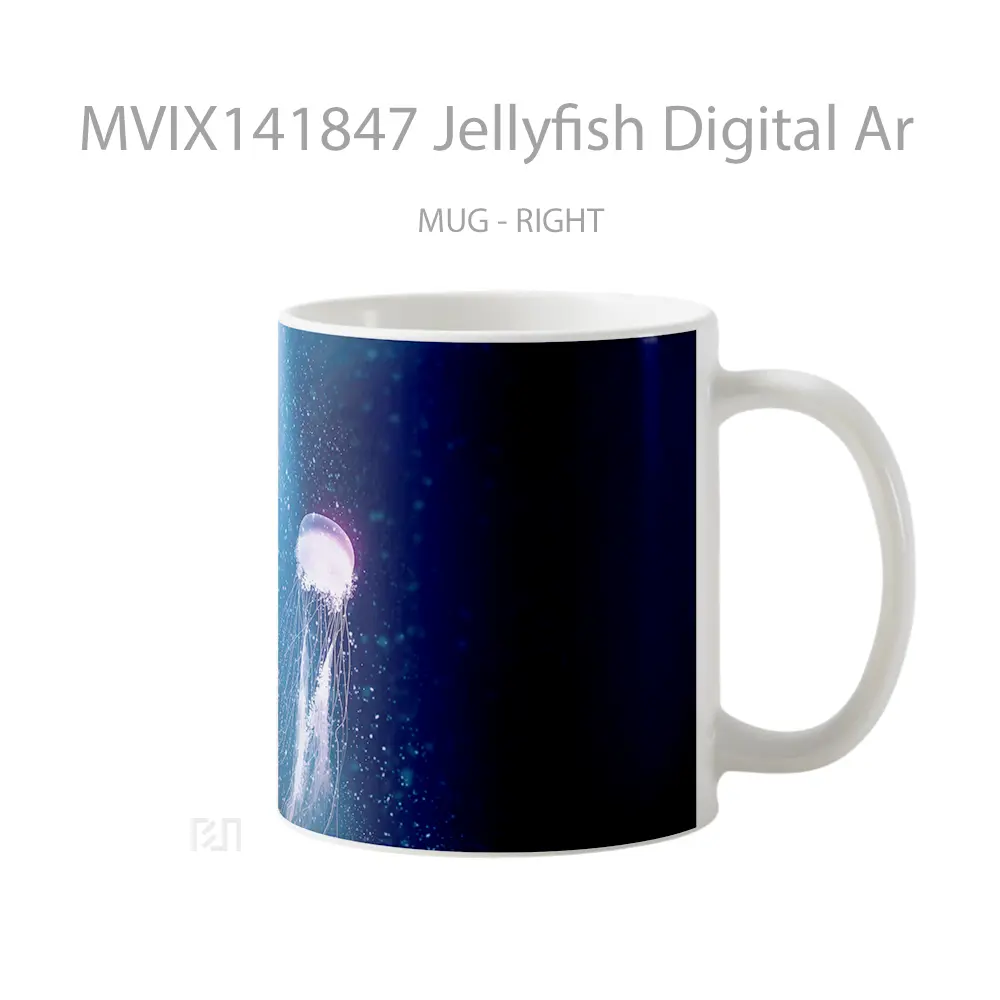 Mug Jellyfish Digital Ar Gelas Keramik Unik - All-side / Desain