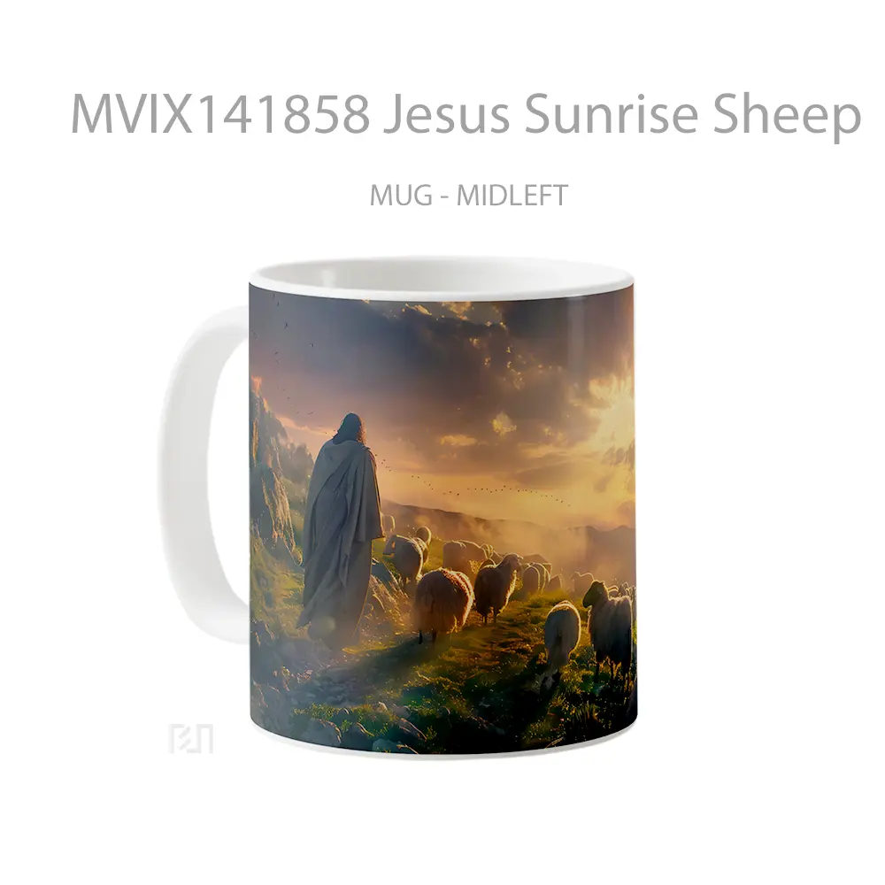 Mug Jesus Sunrise Sheep Gelas Pemandangan Alam - All-side / Desain