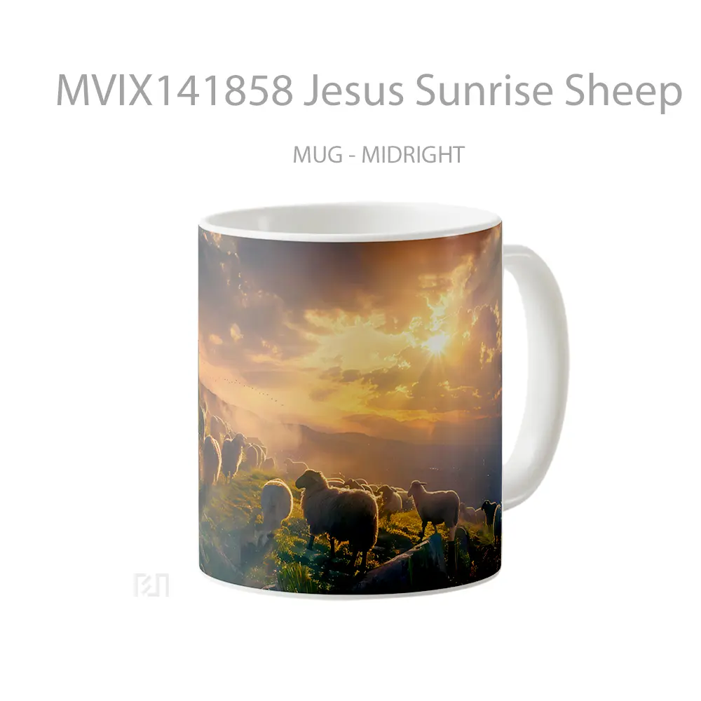 Mug Jesus Sunrise Sheep Gelas Pemandangan Alam - All-side / Desain