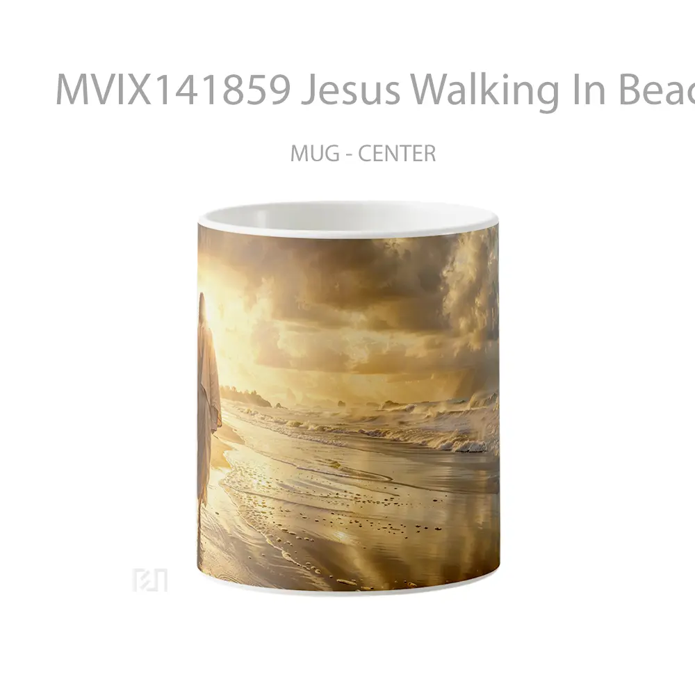 Mug Jesus Walking In Beach Sunrise Gelas Pemandangan Alam
