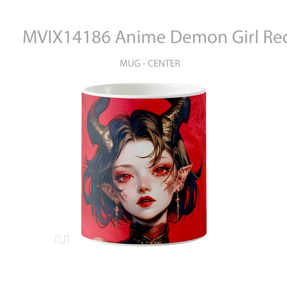 Mug Anime Demon Girl Red Eyes Horn Cangkir Anime