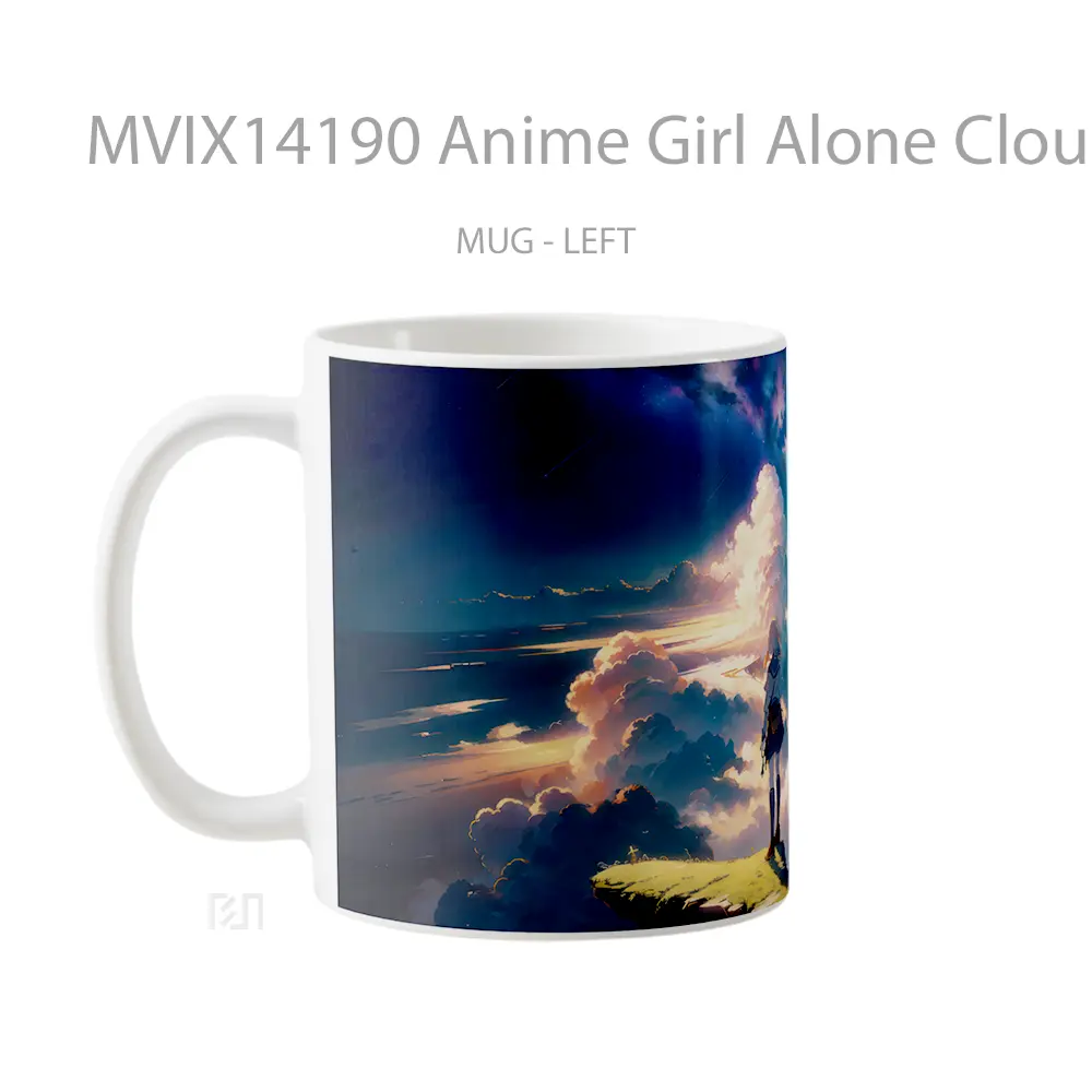 Mug Anime Girl Alone Clouds Sky Scenery Ai Art Cangkir Anime - All-side / Desain
