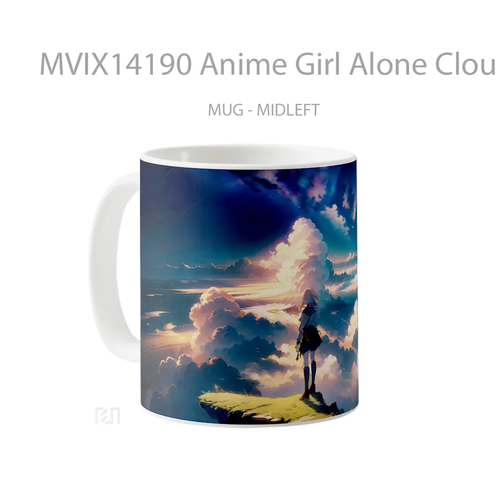 Mug Anime Girl Alone Clouds Sky Scenery Ai Art Cangkir Anime - All-side / Desain