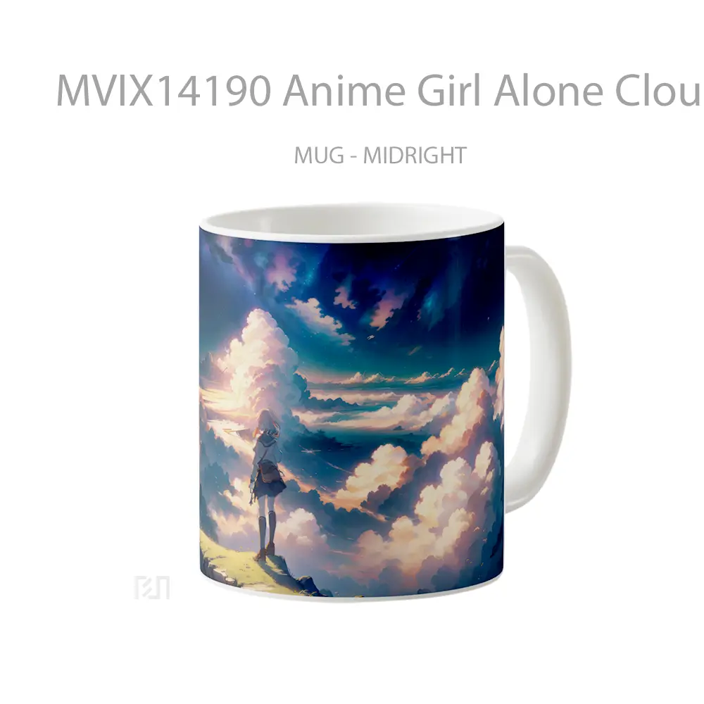 Mug Anime Girl Alone Clouds Sky Scenery Ai Art Cangkir Anime - All-side / Desain