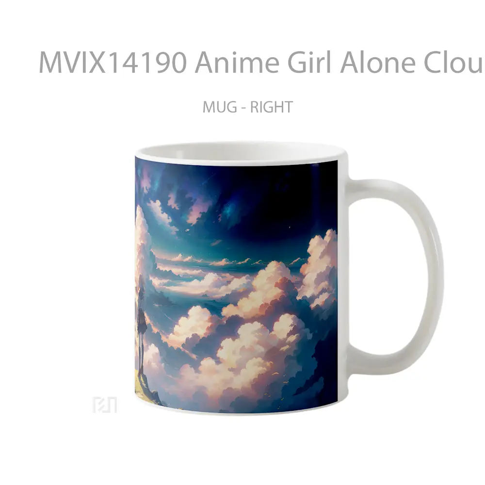 Mug Anime Girl Alone Clouds Sky Scenery Ai Art Cangkir Anime - All-side / Desain