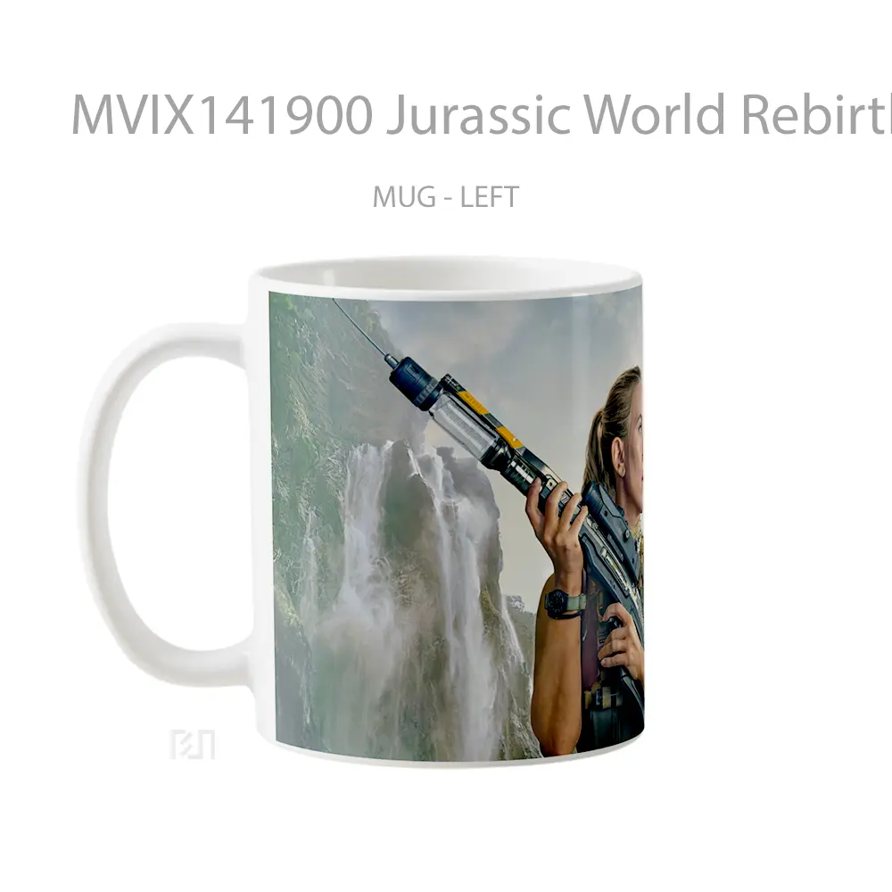 Mug Jurassic World Rebirth T Rex Scarlett Johansson Gelas Keramik Unik - All-side / Desain