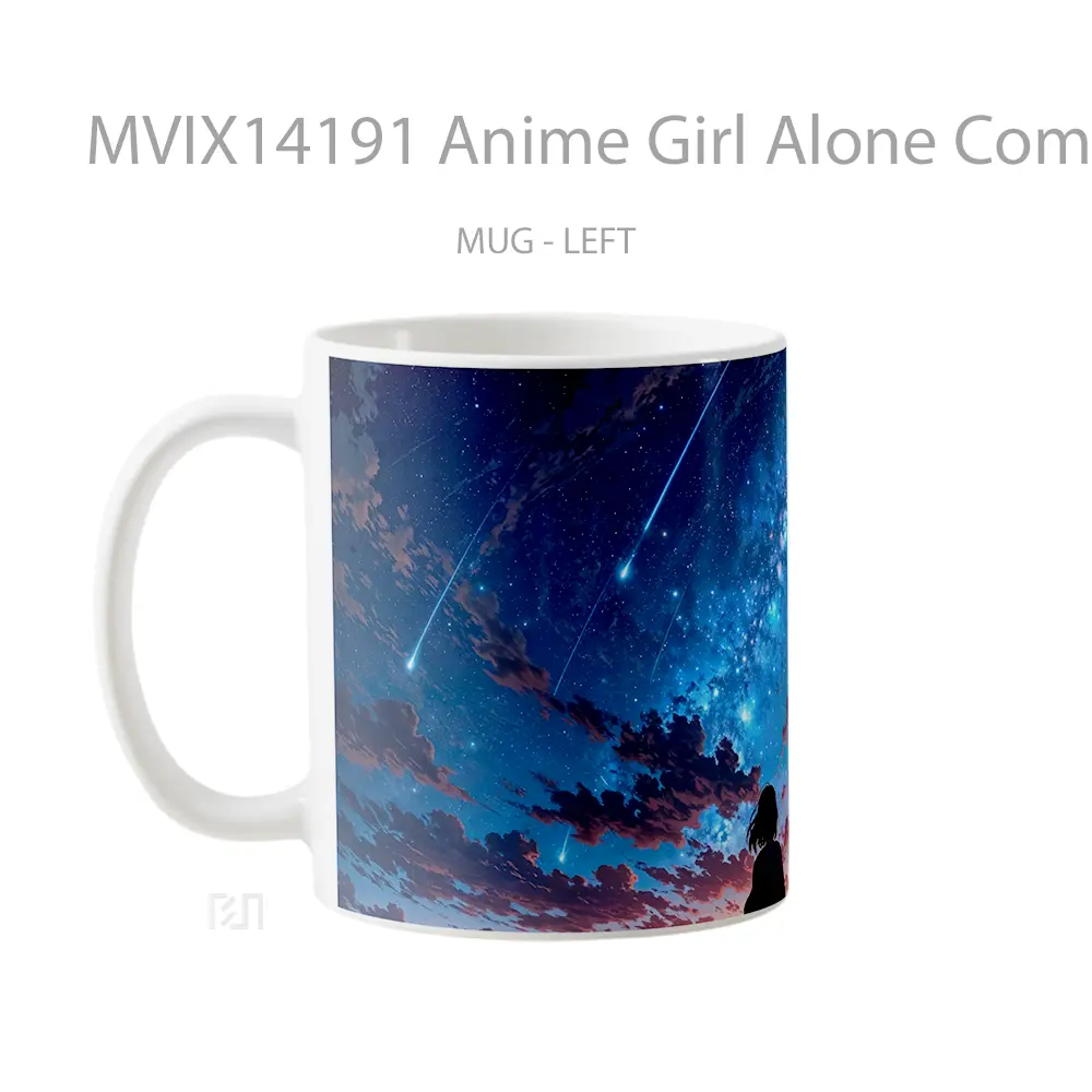 Mug Anime Girl Alone Comet Milky Way Sunset Night Scenery Cangkir Anime - All-side / Desain