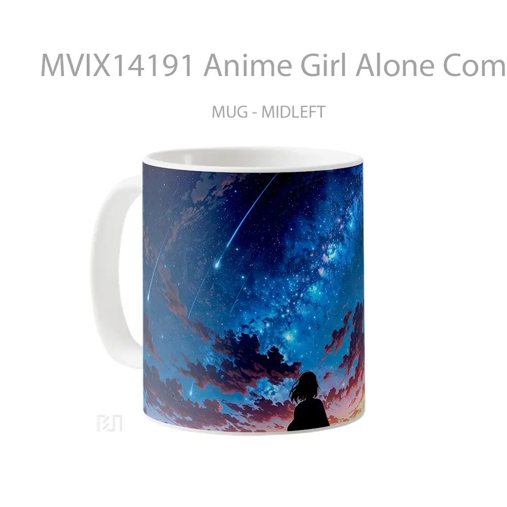 Mug Anime Girl Alone Comet Milky Way Sunset Night Scenery Cangkir Anime - All-side / Desain