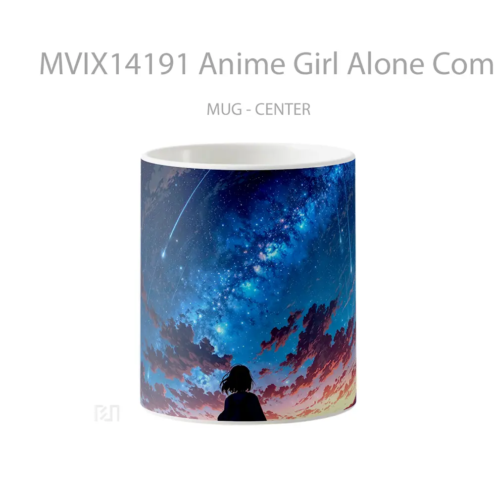 Mug Anime Girl Alone Comet Milky Way Sunset Night Scenery Cangkir Anime
