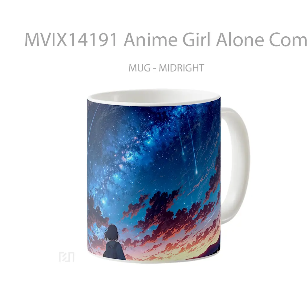 Mug Anime Girl Alone Comet Milky Way Sunset Night Scenery Cangkir Anime - All-side / Desain