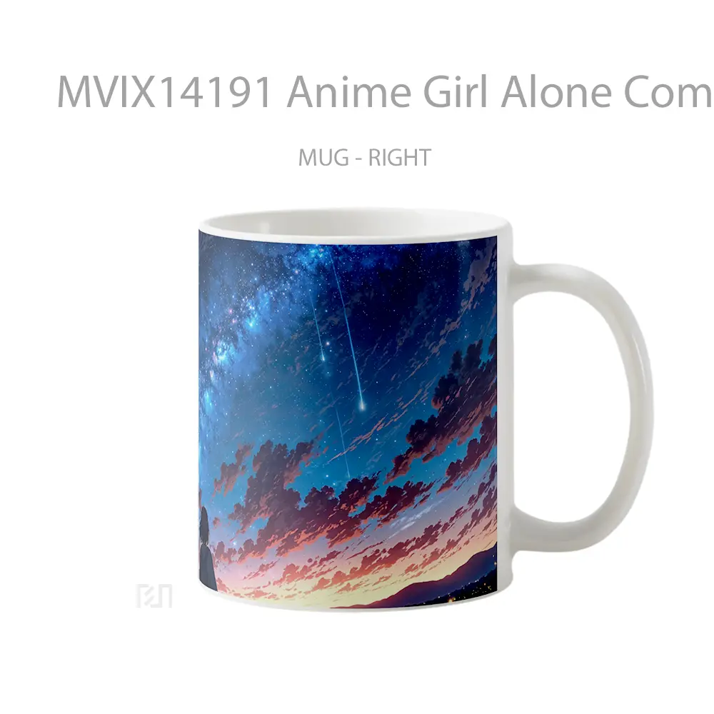Mug Anime Girl Alone Comet Milky Way Sunset Night Scenery Cangkir Anime - All-side / Desain