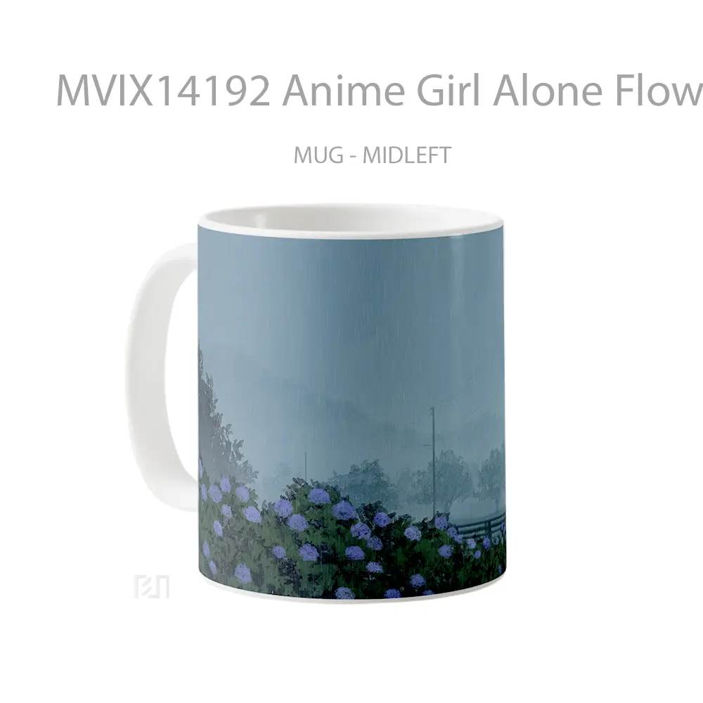 Mug Anime Girl Alone Flowers Raining Cangkir Anime - All-side / Desain