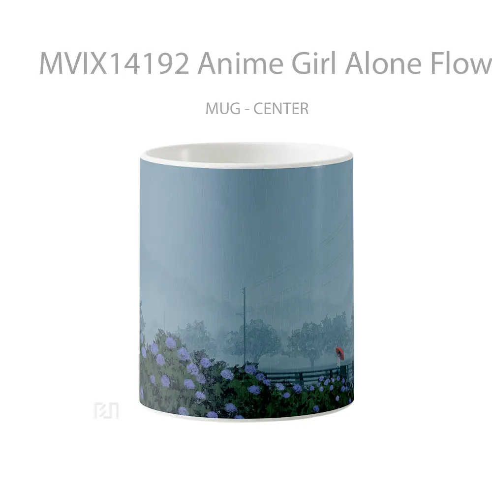 Mug Anime Girl Alone Flowers Raining Cangkir Anime
