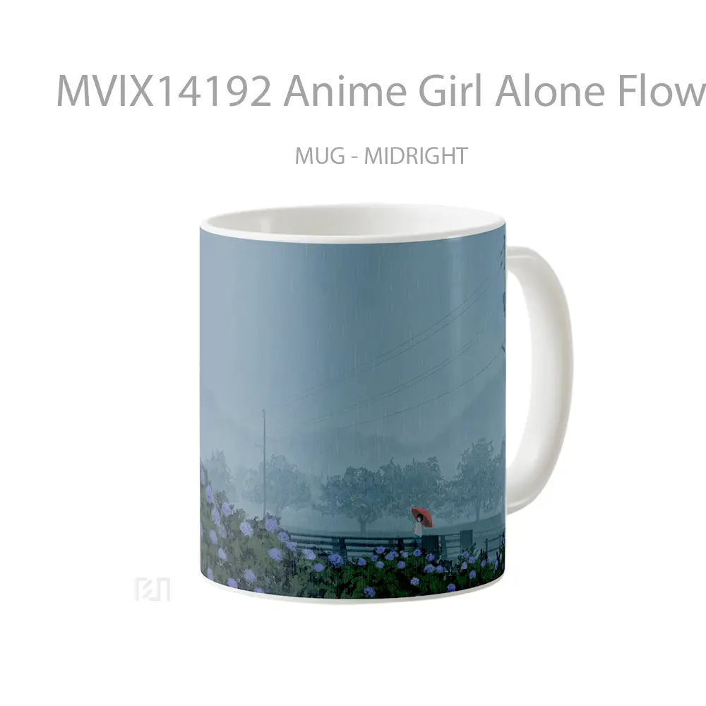 Mug Anime Girl Alone Flowers Raining Cangkir Anime - All-side / Desain