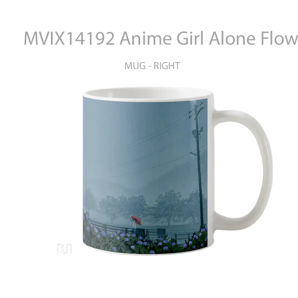 Mug Anime Girl Alone Flowers Raining Cangkir Anime - All-side / Desain