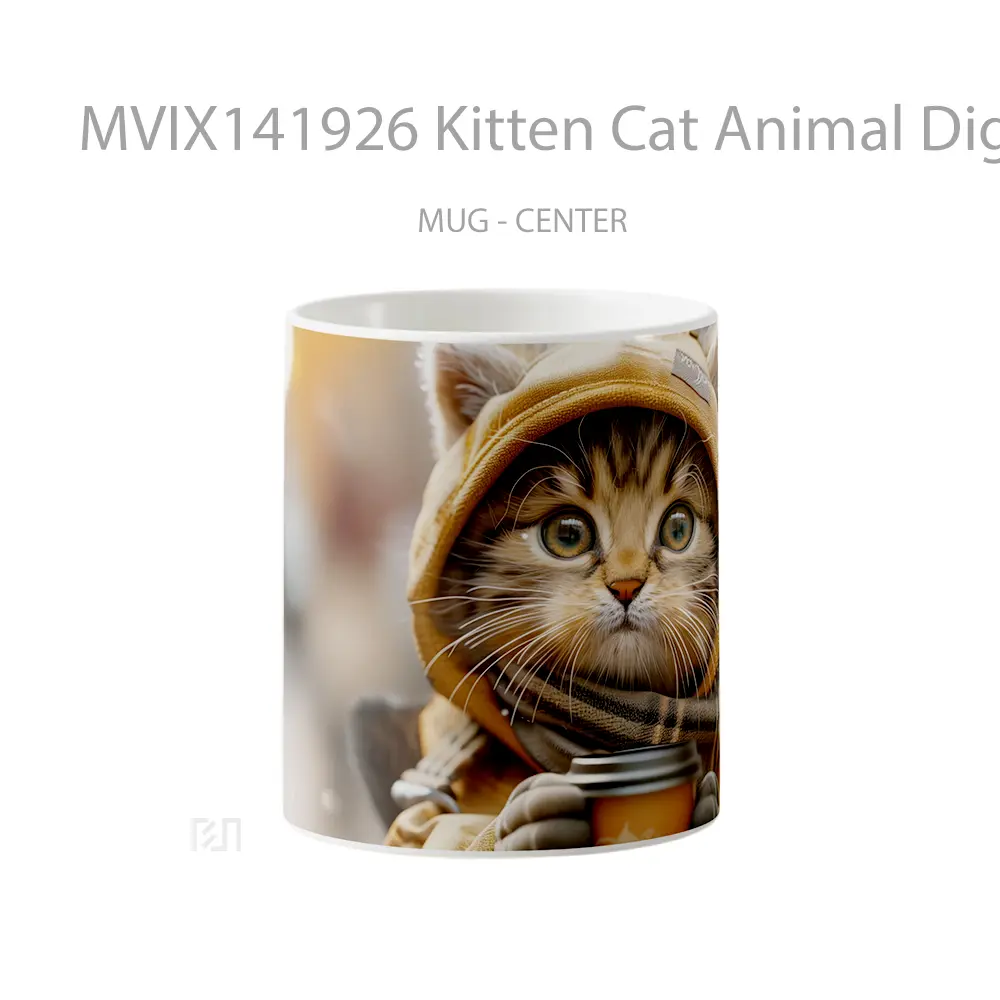 Mug Kitten Cat Animal Digital Art Gelas Hewan Lucu