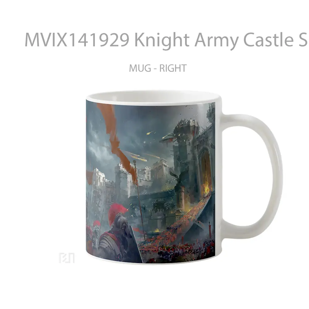 Mug Knight Army Castle Siege Fantasy Art Gelas Keramik Unik - All-side / Desain