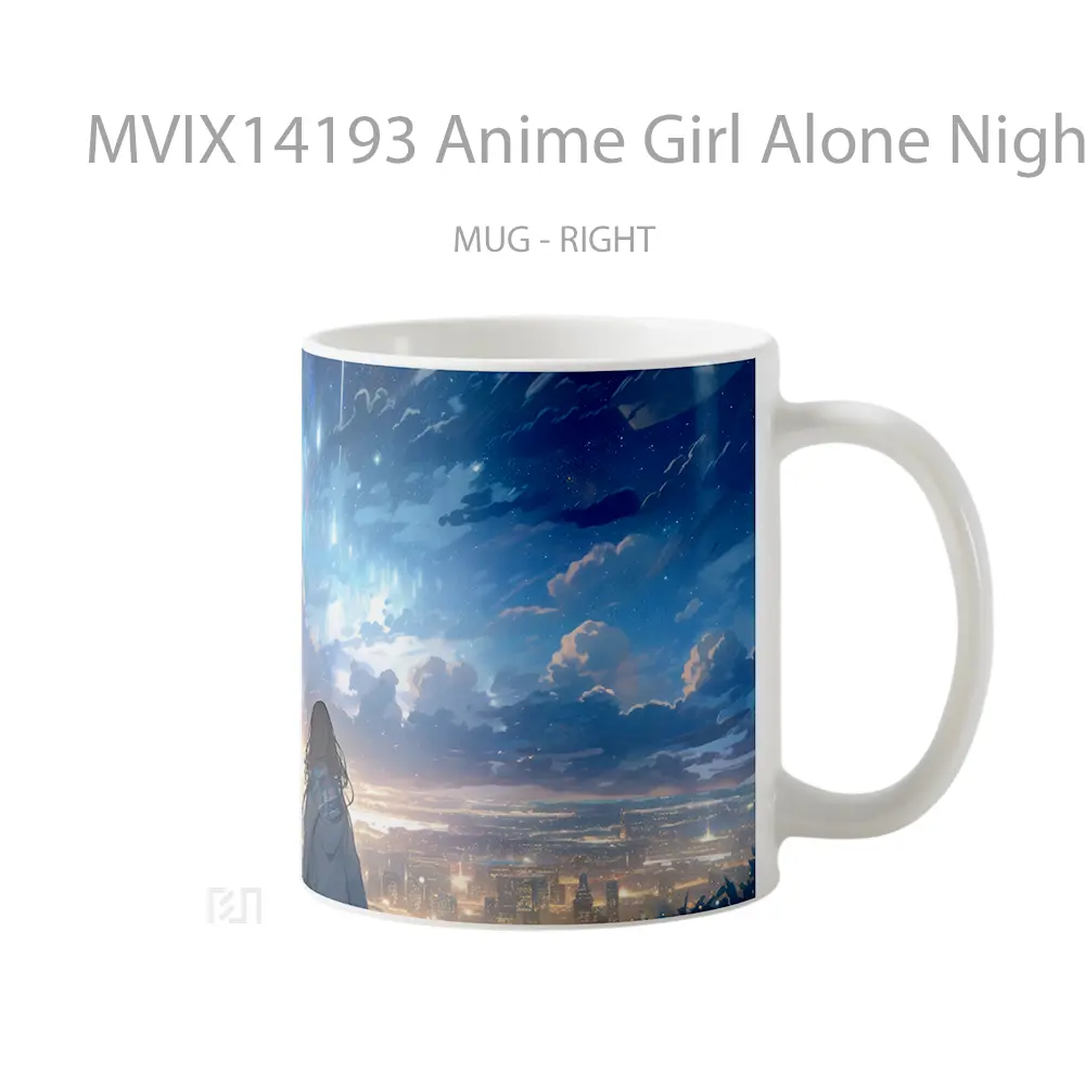 Mug Anime Girl Alone Night Scenery Cangkir Anime - All-side / Desain