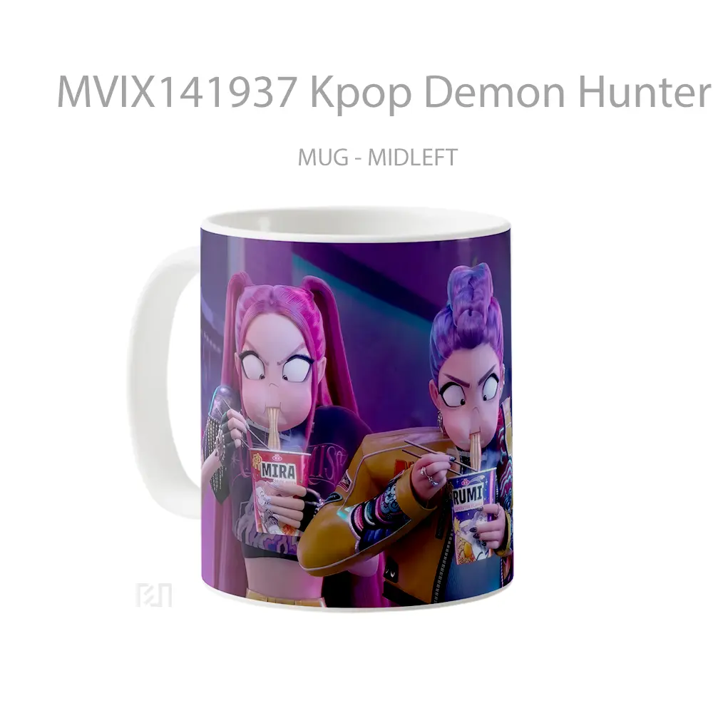 Mug Kpop Demon Hunters Eating Ramen Gelas Keramik Unik - All-side / Desain