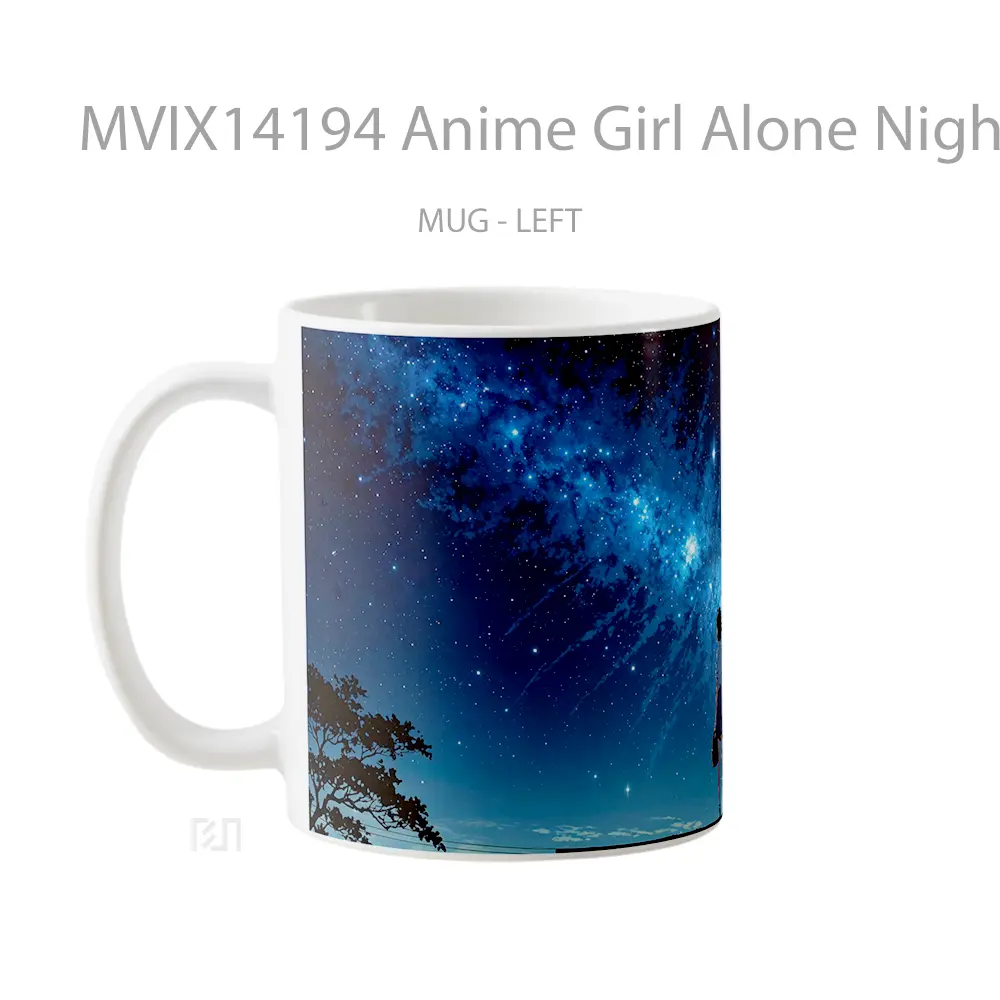 Mug Anime Girl Alone Night Sky Stars Milky Way Scenery Cangkir Anime - All-side / Desain