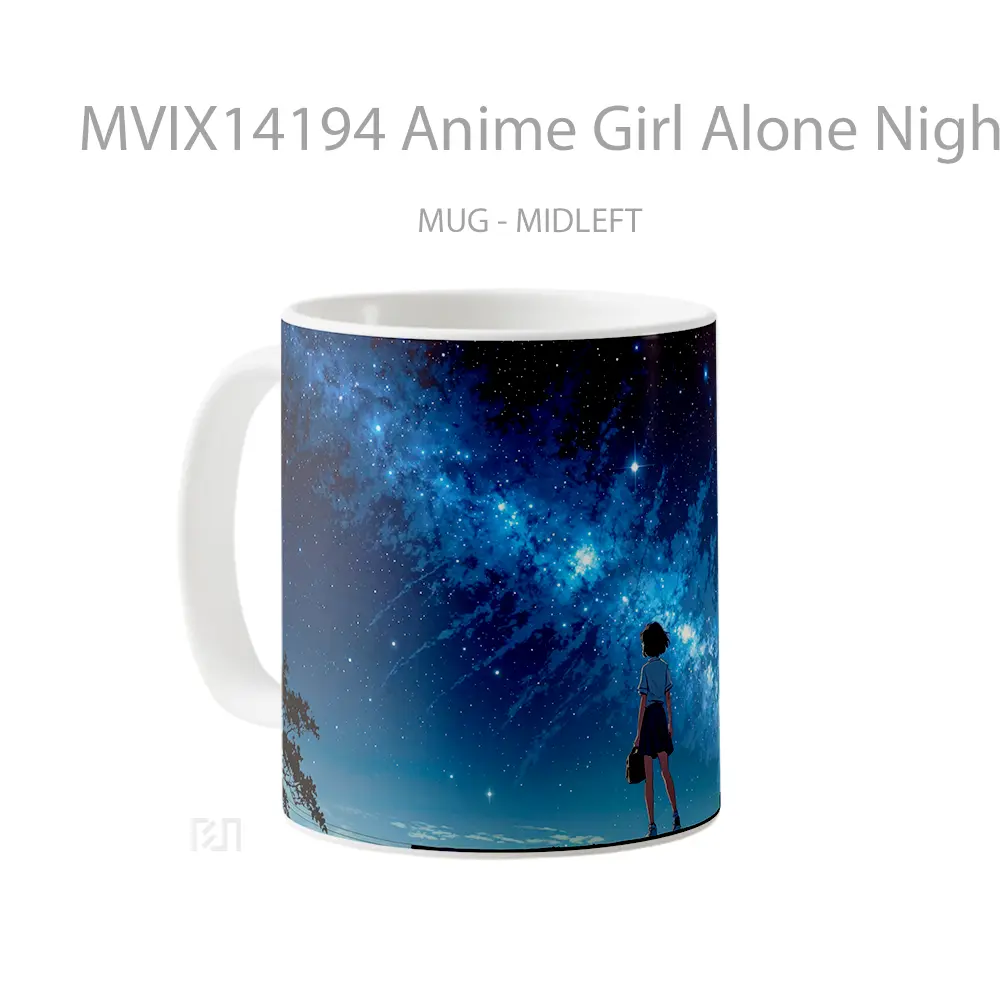 Mug Anime Girl Alone Night Sky Stars Milky Way Scenery Cangkir Anime - All-side / Desain