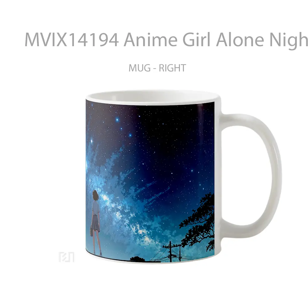 Mug Anime Girl Alone Night Sky Stars Milky Way Scenery Cangkir Anime - All-side / Desain