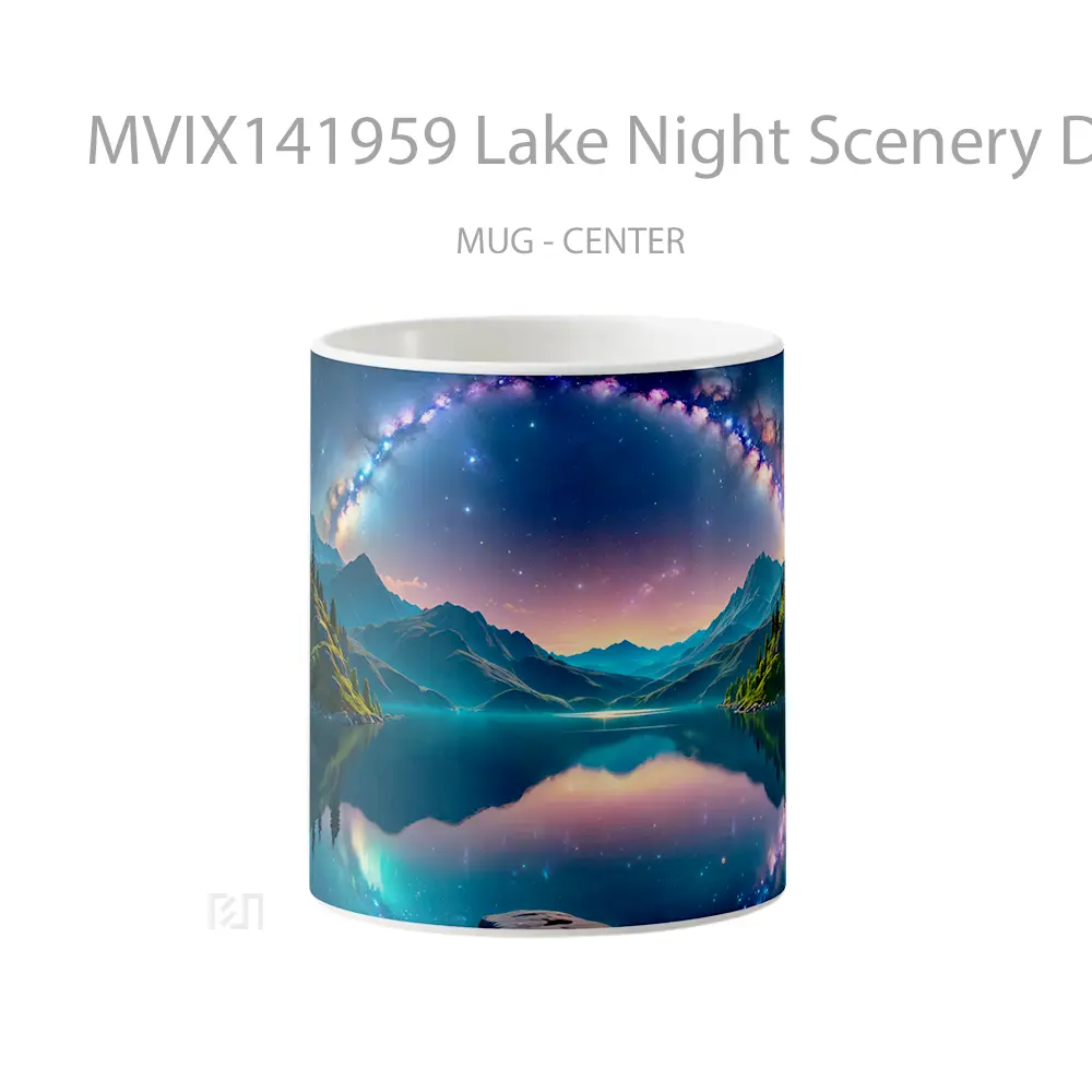 Mug Lake Night Scenery Digital Art Gelas Pemandangan Alam