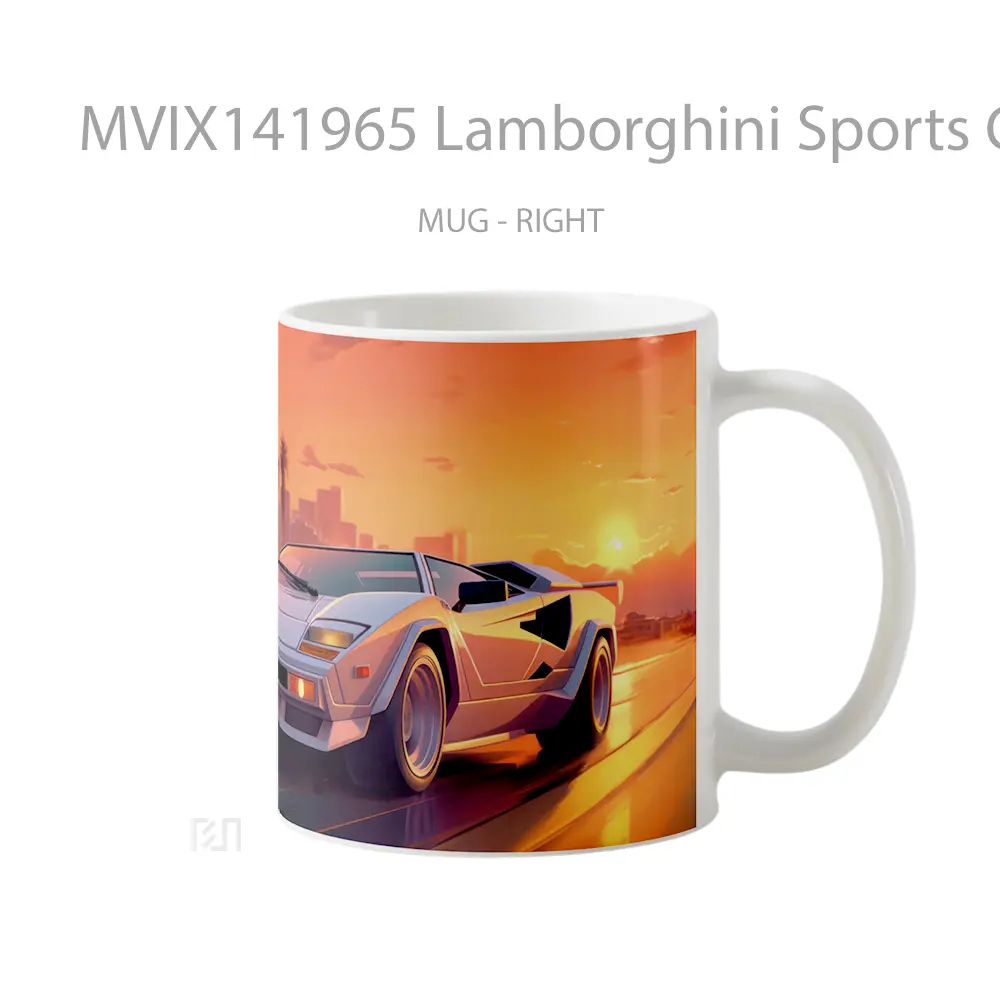 Mug Lamborghini Sports Car Sunset Palm Trees Digital Art Gelas Pemandangan Alam - All-side / Desain
