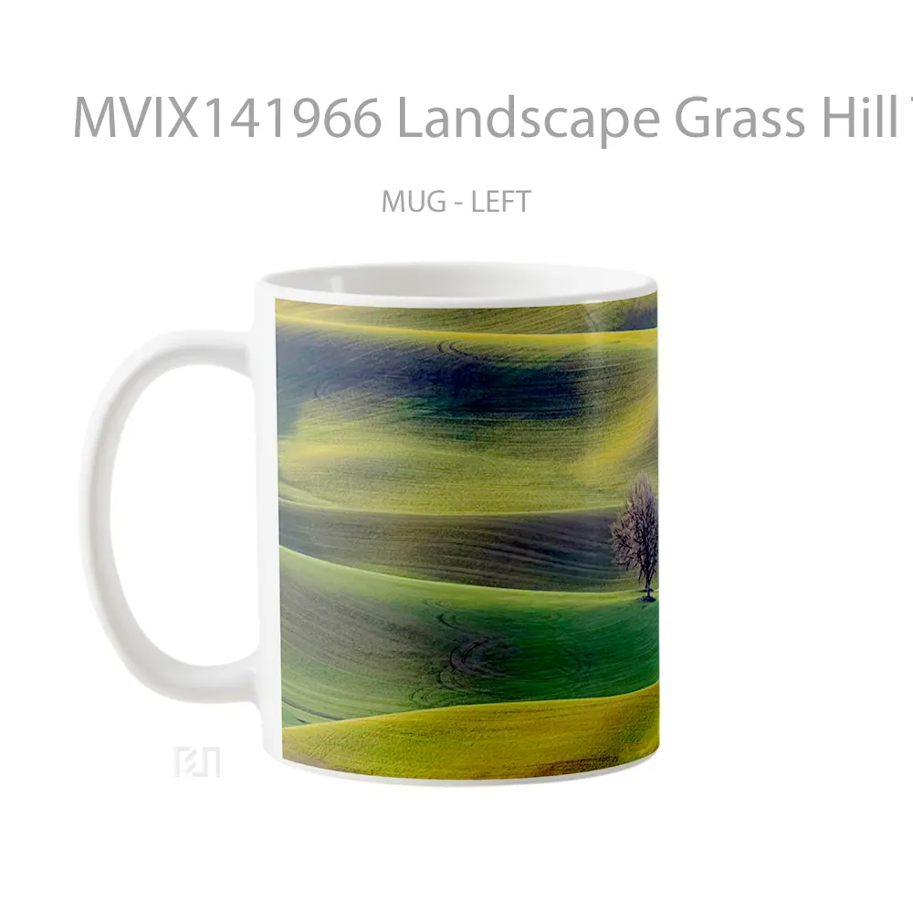 Mug Landscape Grass Hill Tree Scenery Aerial View Gelas Keramik Unik - All-side / Desain