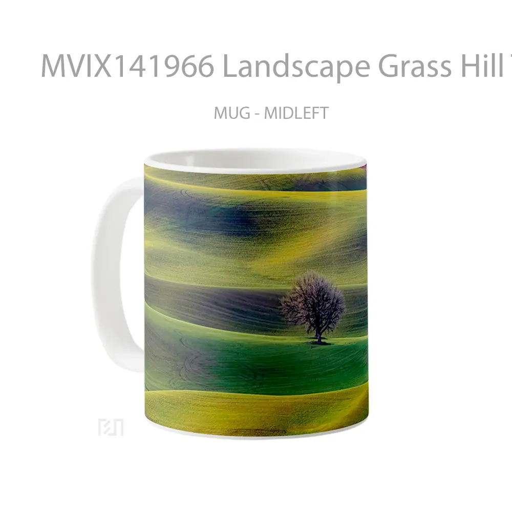 Mug Landscape Grass Hill Tree Scenery Aerial View Gelas Keramik Unik - All-side / Desain