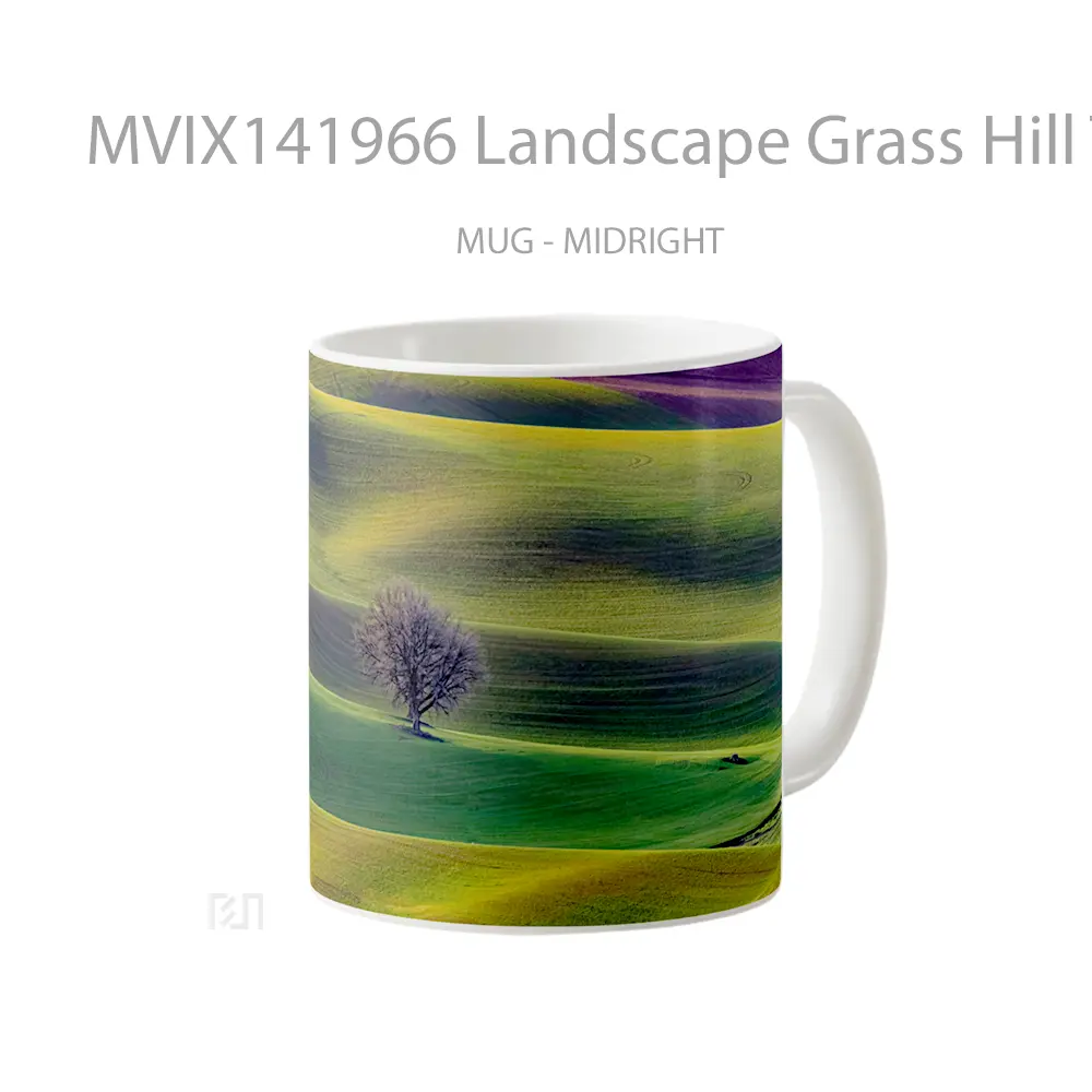 Mug Landscape Grass Hill Tree Scenery Aerial View Gelas Keramik Unik - All-side / Desain