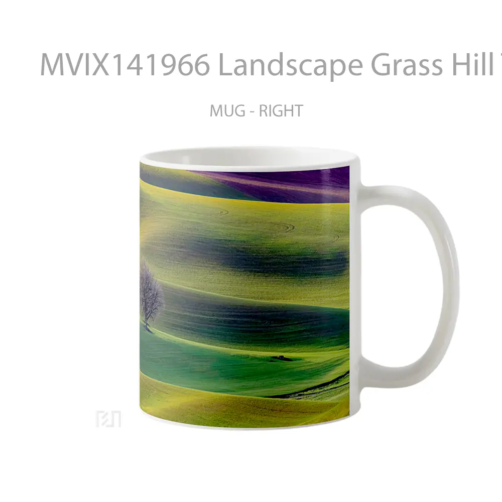 Mug Landscape Grass Hill Tree Scenery Aerial View Gelas Keramik Unik - All-side / Desain