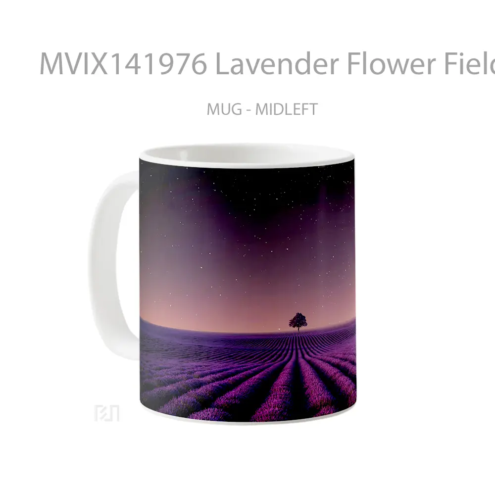 Mug Lavender Flower Field Night Sky Stars Scenery Gelas Pemandangan Alam - All-side / Desain