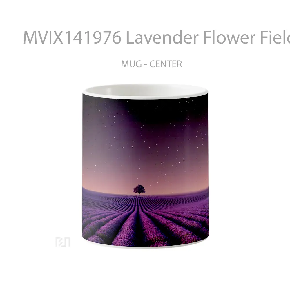 Mug Lavender Flower Field Night Sky Stars Scenery Gelas Pemandangan Alam