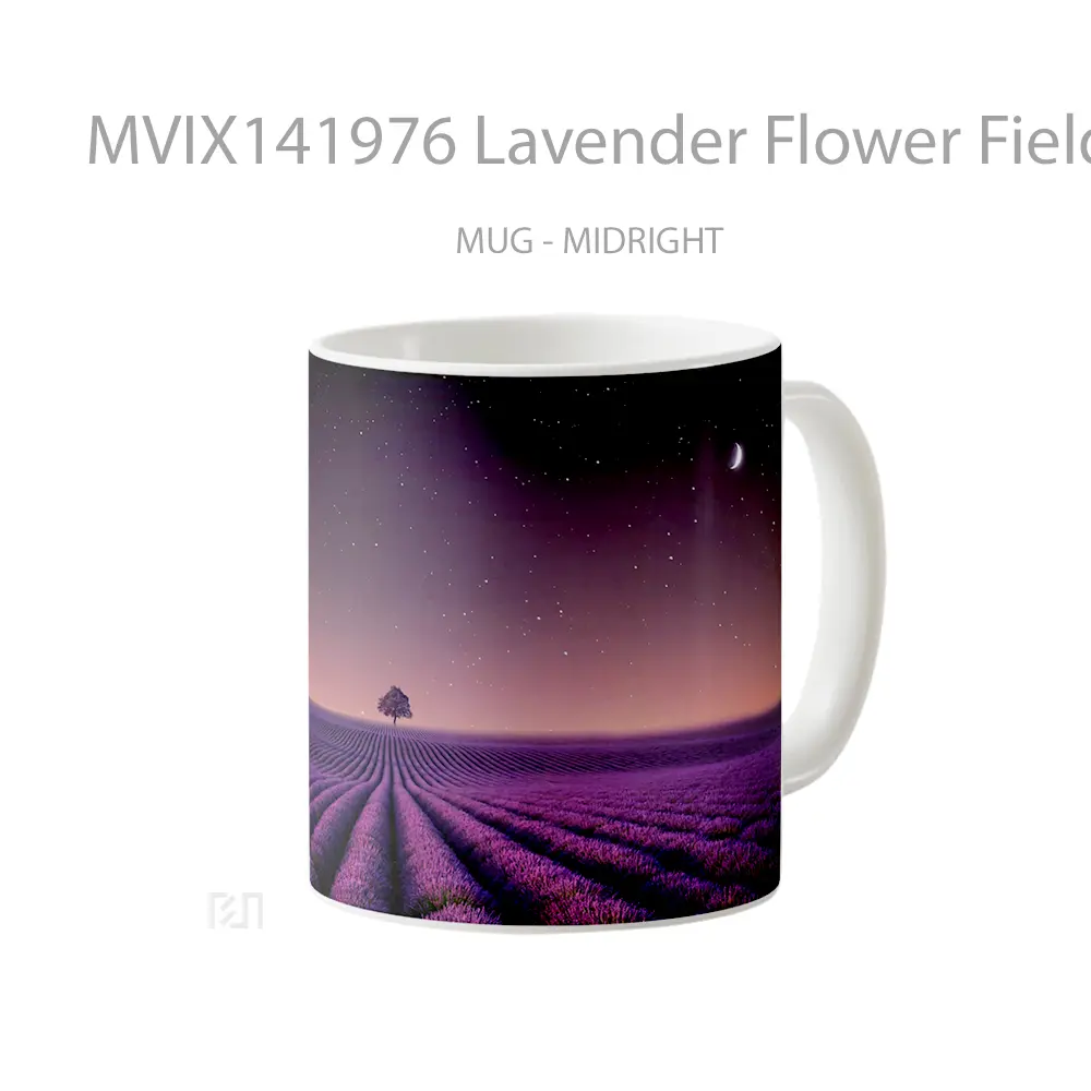 Mug Lavender Flower Field Night Sky Stars Scenery Gelas Pemandangan Alam - All-side / Desain