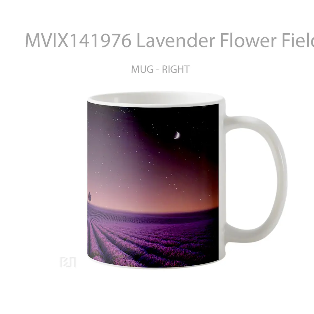 Mug Lavender Flower Field Night Sky Stars Scenery Gelas Pemandangan Alam - All-side / Desain