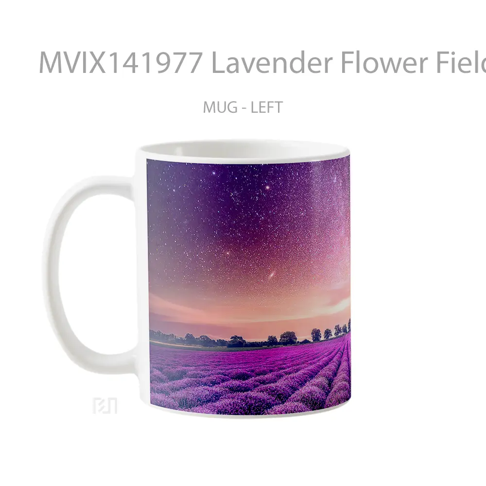 Mug Lavender Flower Field Purple Night Sky Stars Gelas Pemandangan Alam - All-side / Desain