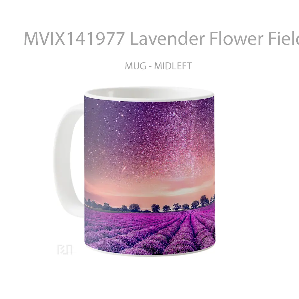 Mug Lavender Flower Field Purple Night Sky Stars Gelas Pemandangan Alam - All-side / Desain