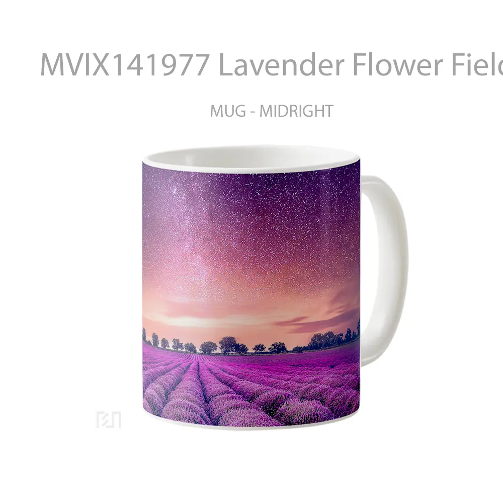 Mug Lavender Flower Field Purple Night Sky Stars Gelas Pemandangan Alam - All-side / Desain