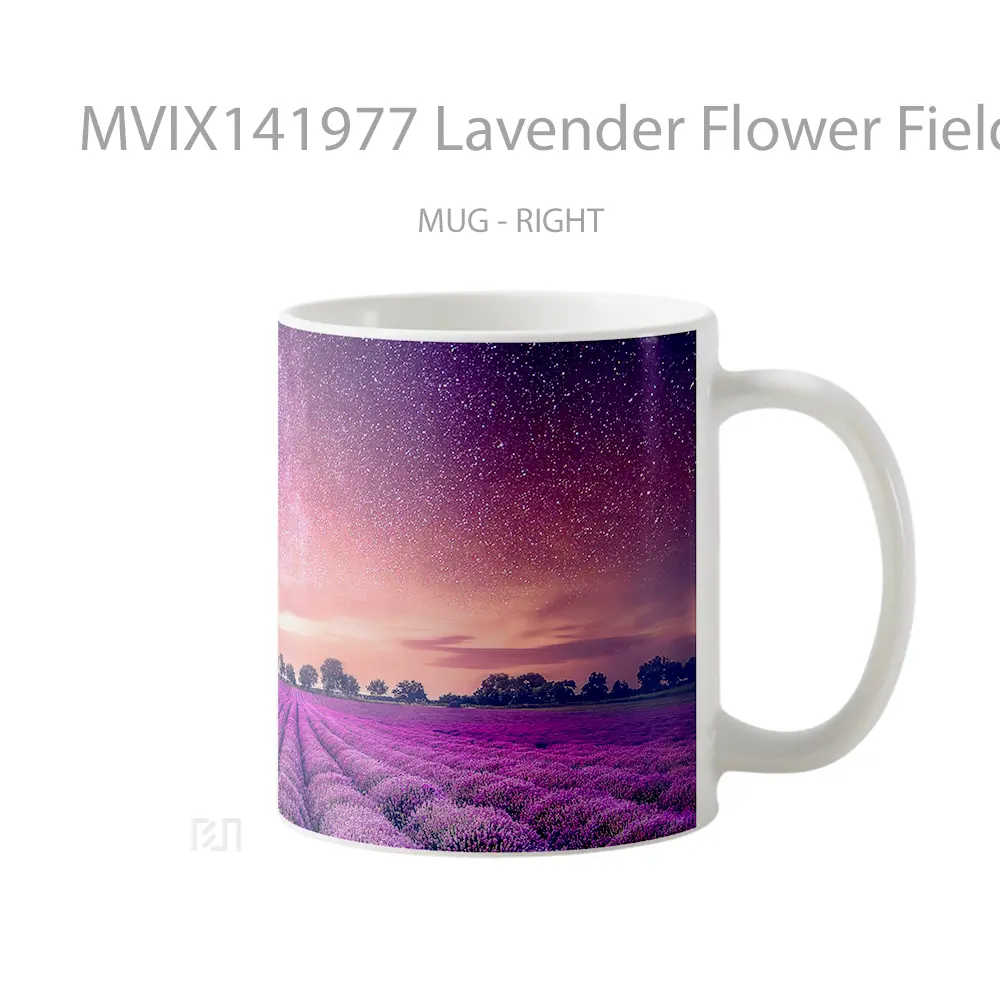 Mug Lavender Flower Field Purple Night Sky Stars Gelas Pemandangan Alam - All-side / Desain