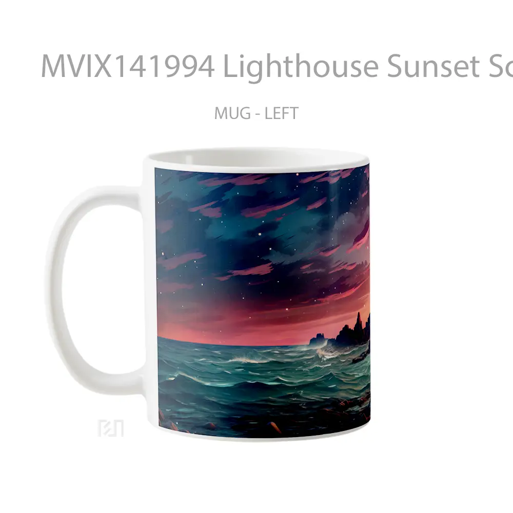 Mug Lighthouse Sunset Scenery Digital Art Gelas Pemandangan Alam - All-side / Desain