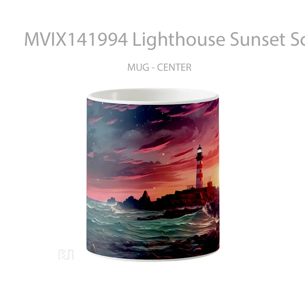 Mug Lighthouse Sunset Scenery Digital Art Gelas Pemandangan Alam