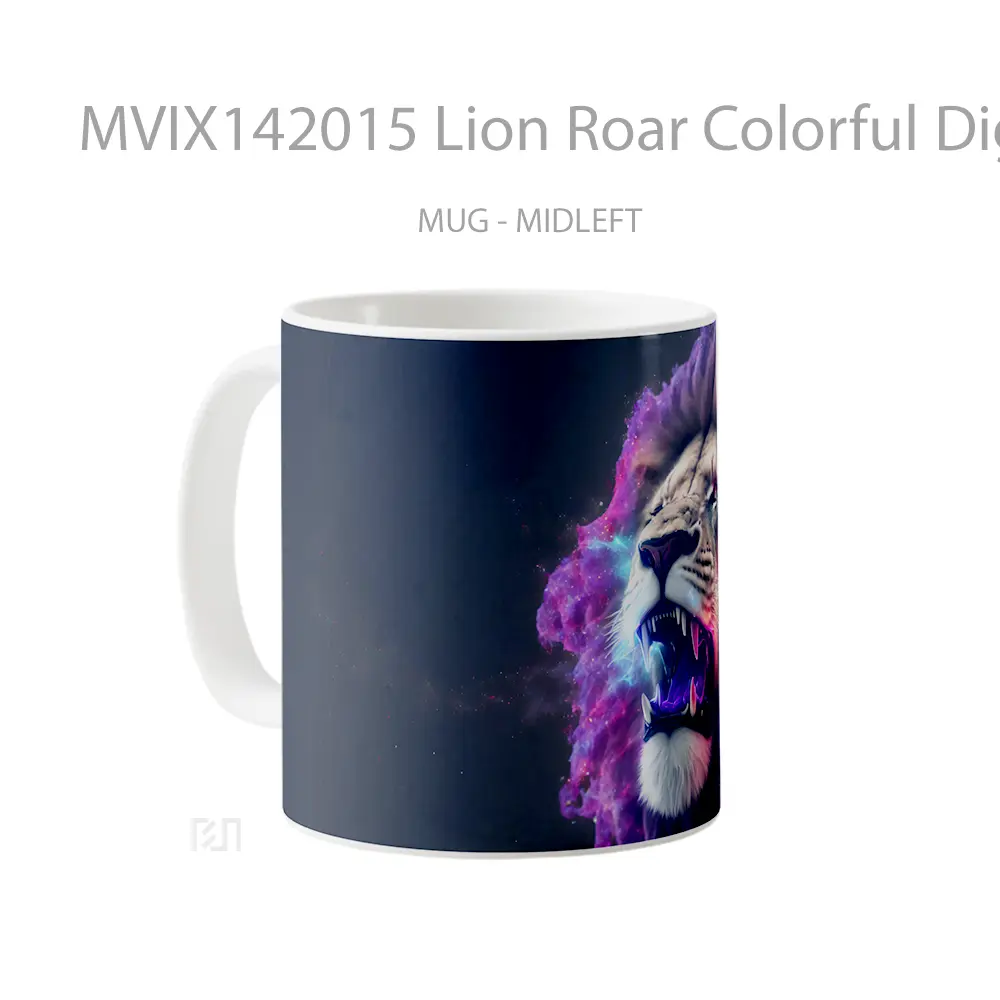 Mug Lion Roar Colorful Digital Art Animal Gelas Hewan Lucu - All-side / Desain
