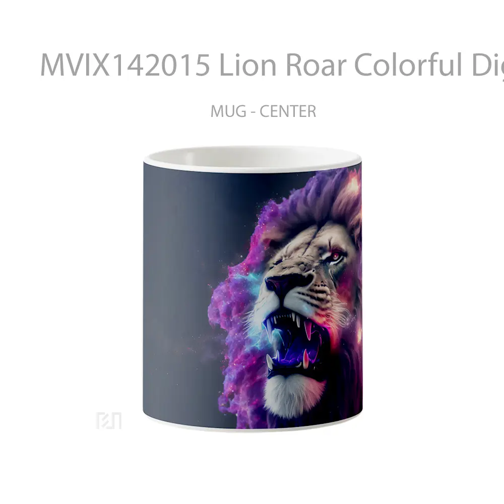 Mug Lion Roar Colorful Digital Art Animal Gelas Hewan Lucu