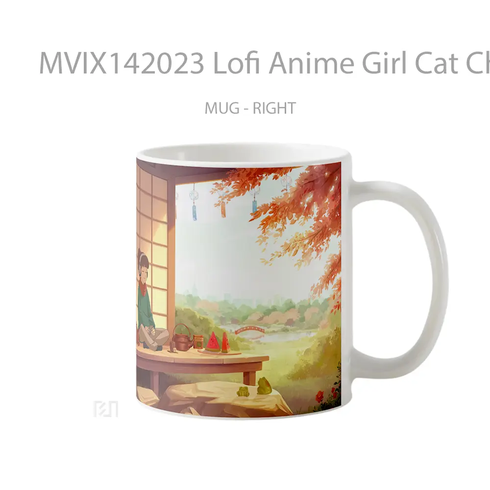 Mug Lofi Anime Girl Cat Chill Headphon Gelas Hewan Lucu - All-side / Desain