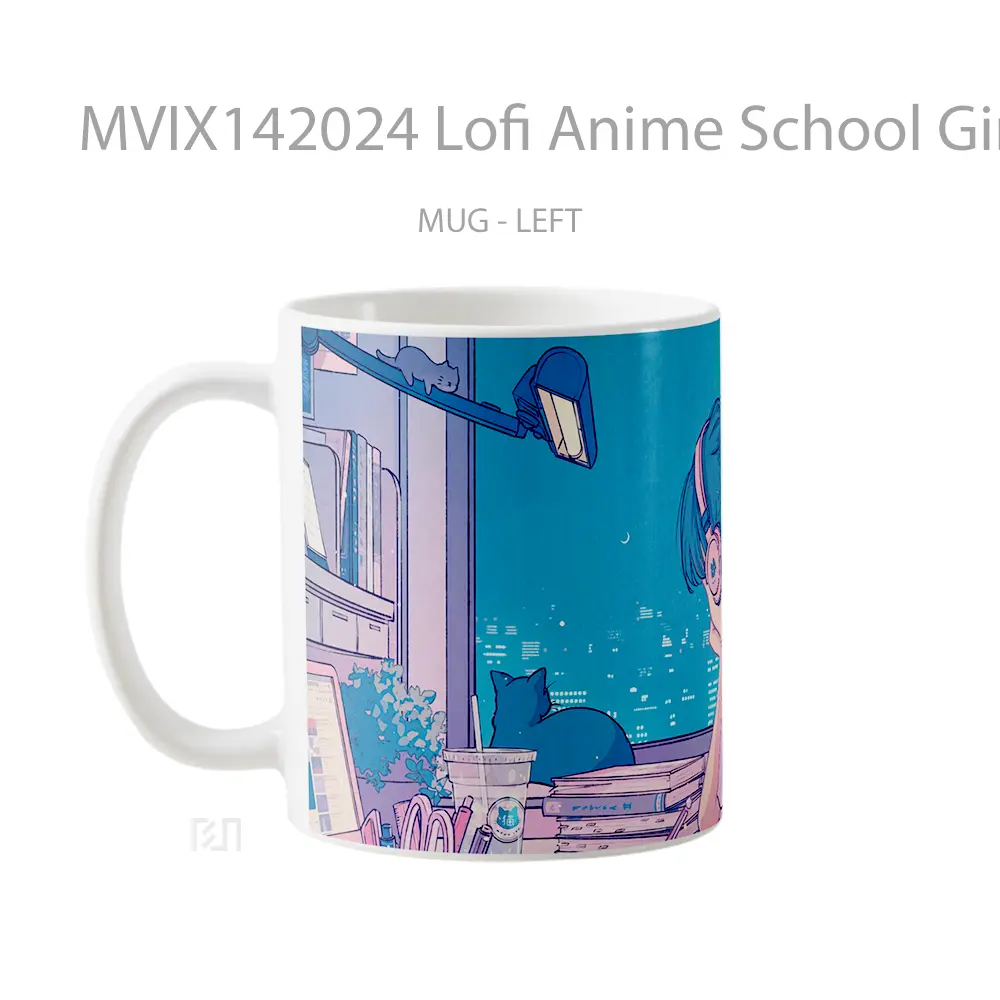 Mug Lofi Anime School Girl Digital Ar Cangkir Anime - All-side / Desain