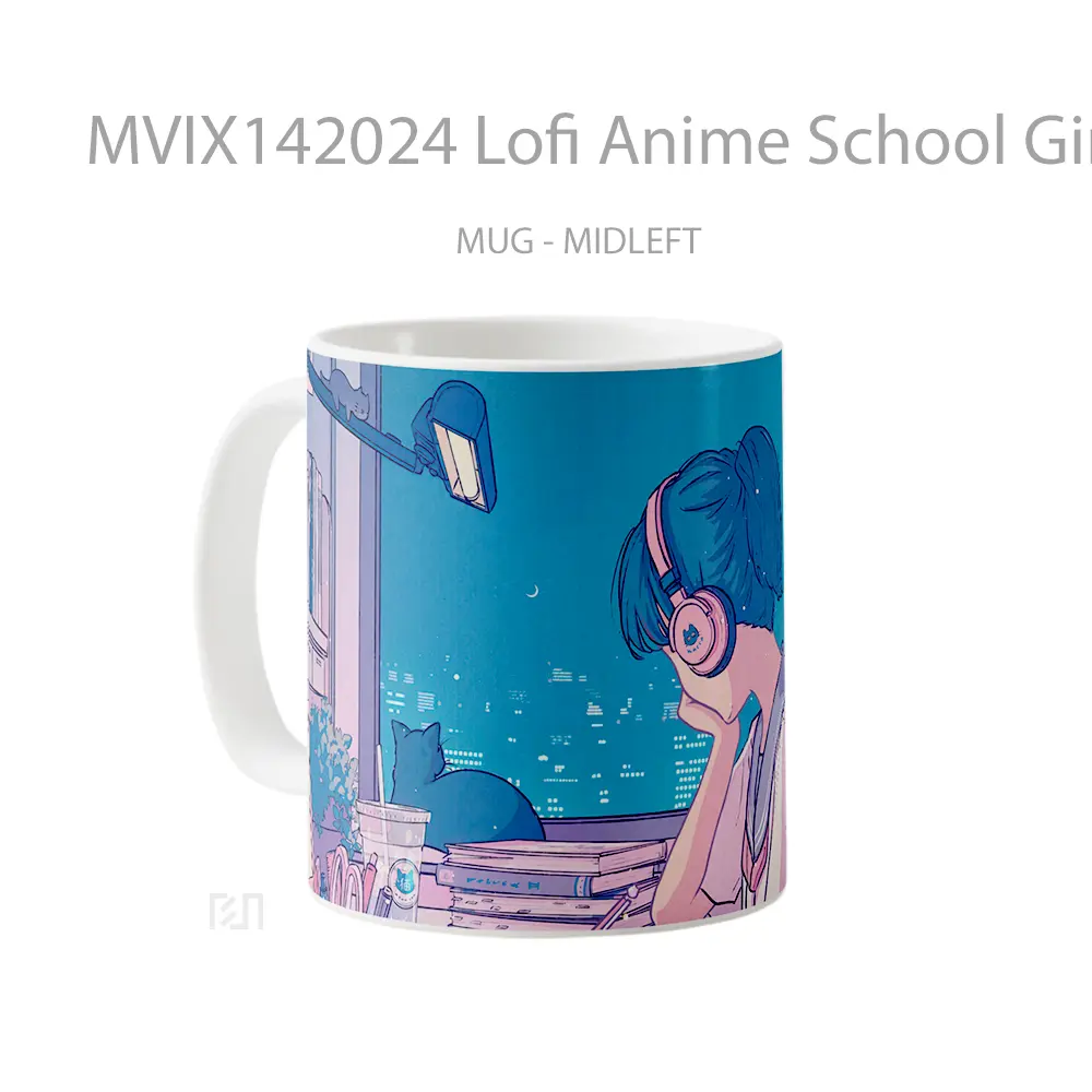Mug Lofi Anime School Girl Digital Ar Cangkir Anime - All-side / Desain