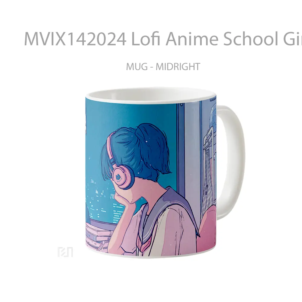 Mug Lofi Anime School Girl Digital Ar Cangkir Anime - All-side / Desain