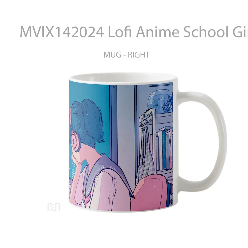 Mug Lofi Anime School Girl Digital Ar Cangkir Anime - All-side / Desain